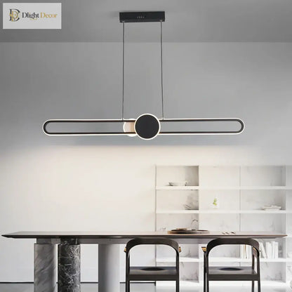 Minimalist Black LED Strip Pendant Light with Remote Dimming – view 3