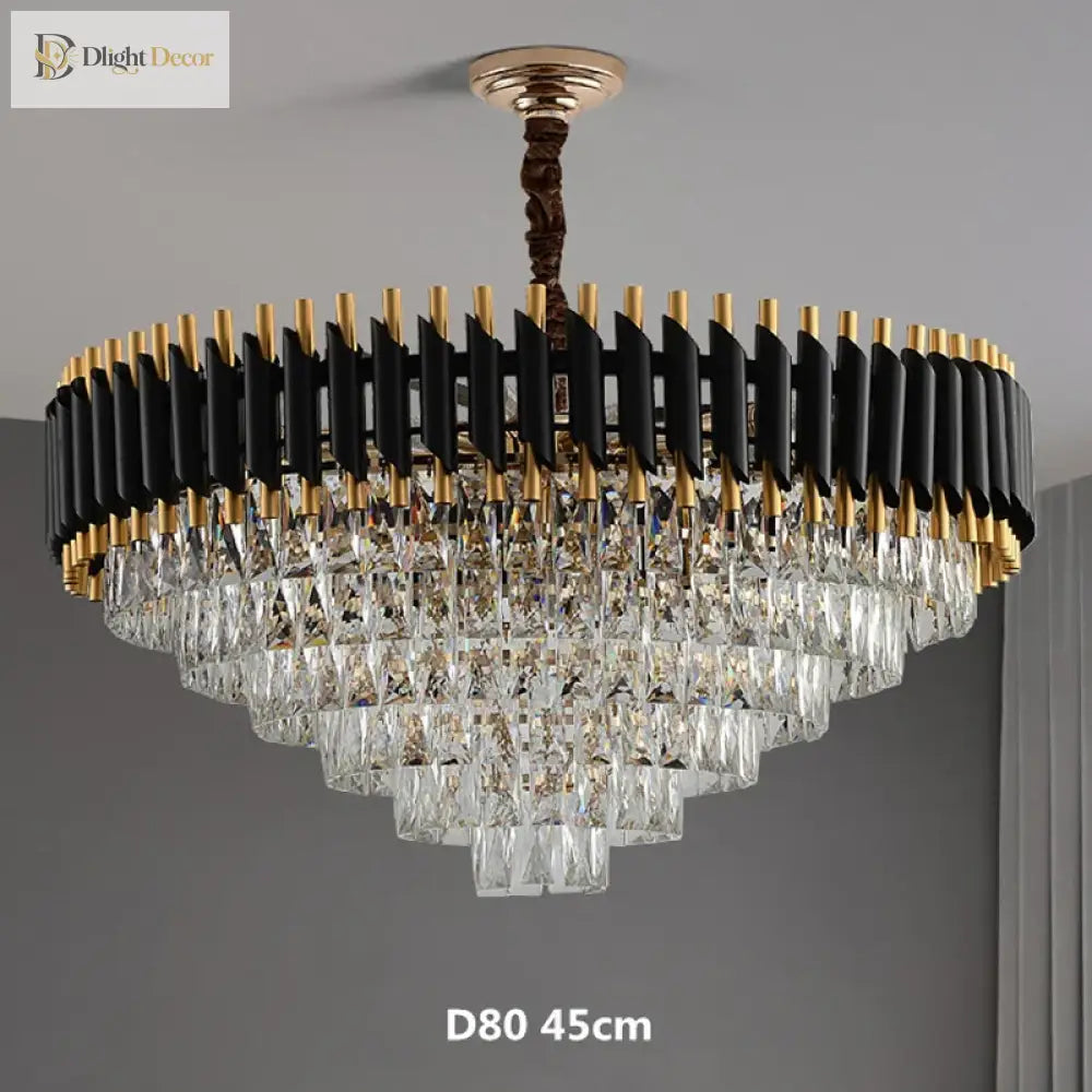 Black and Gold Crystal LED Chandelier with Matching Wall Lamps – view 3