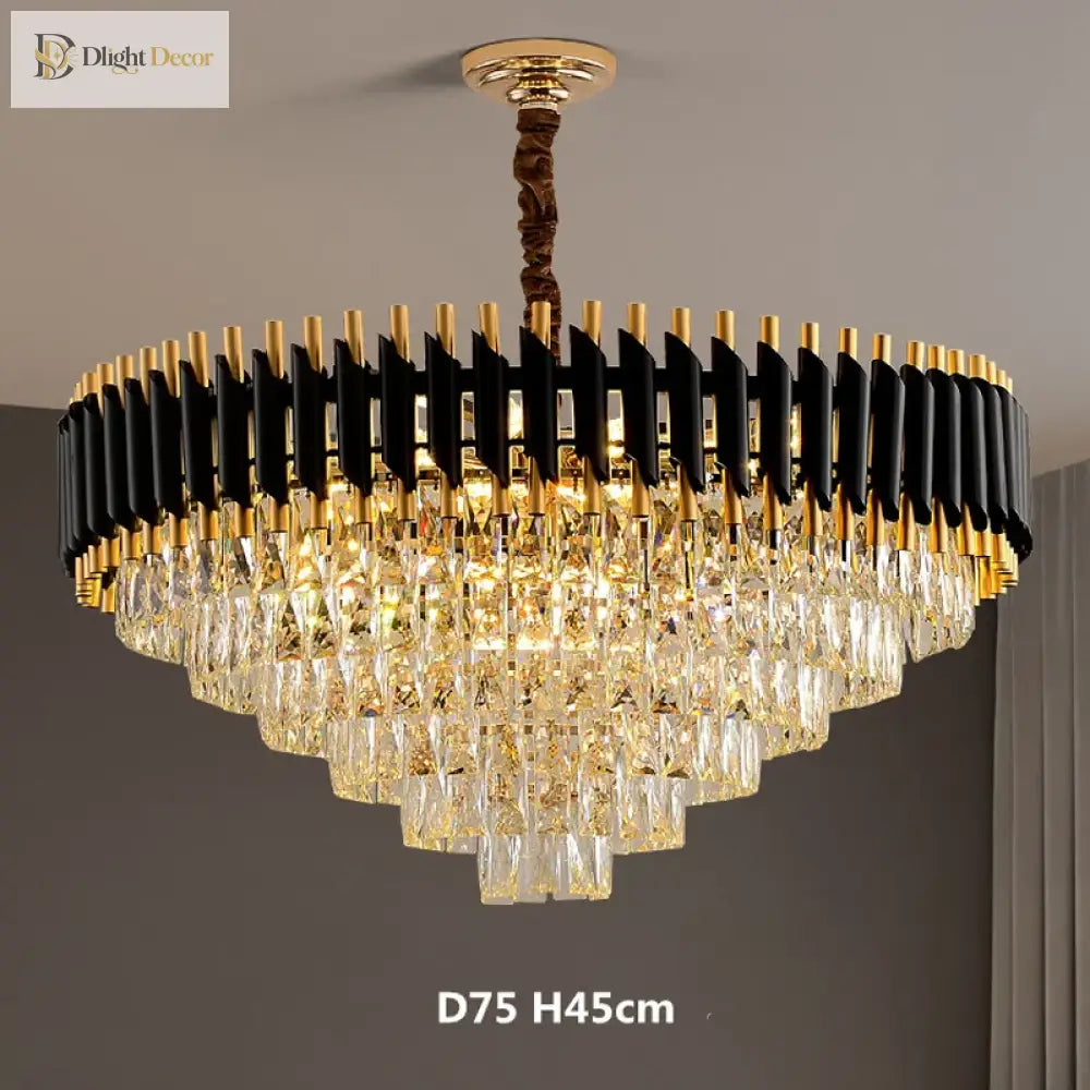 Black and Gold Crystal LED Chandelier with Matching Wall Lamps – view 2