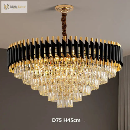Black and Gold Crystal LED Chandelier with Matching Wall Lamps – view 2