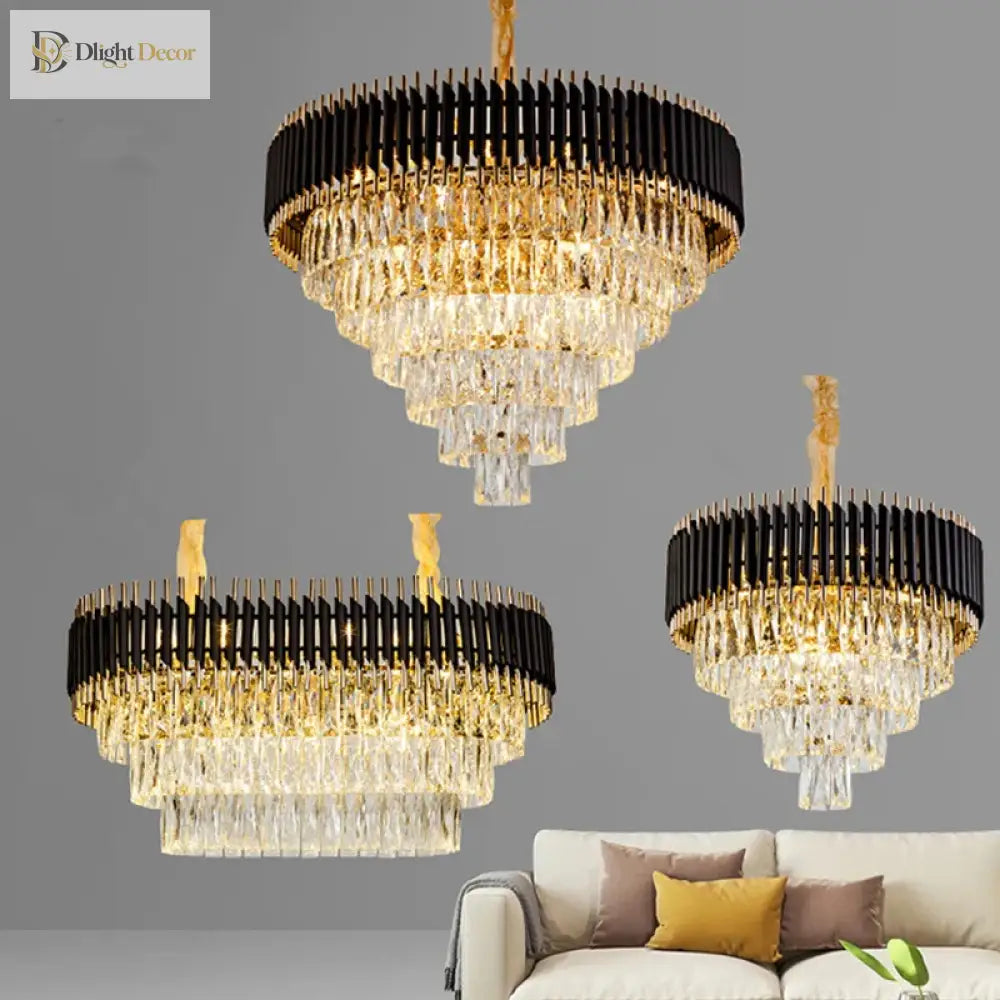 Black and Gold Crystal LED Chandelier with Matching Wall Lamps – view 4