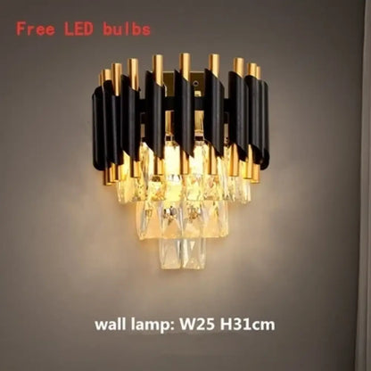 Black and Gold Crystal LED Chandelier with Matching Wall Lamps – view 18