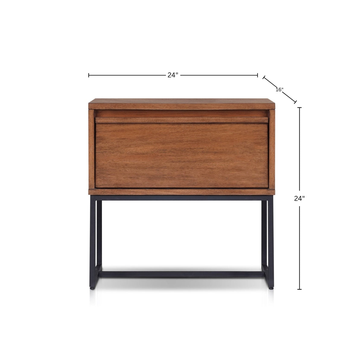 Levi 1-Drawer Nightstand in Teak Brown with Metal Legs – view 6