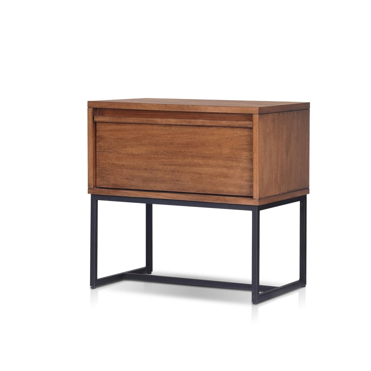 Levi 1-Drawer Nightstand in Teak Brown with Metal Legs – view 3