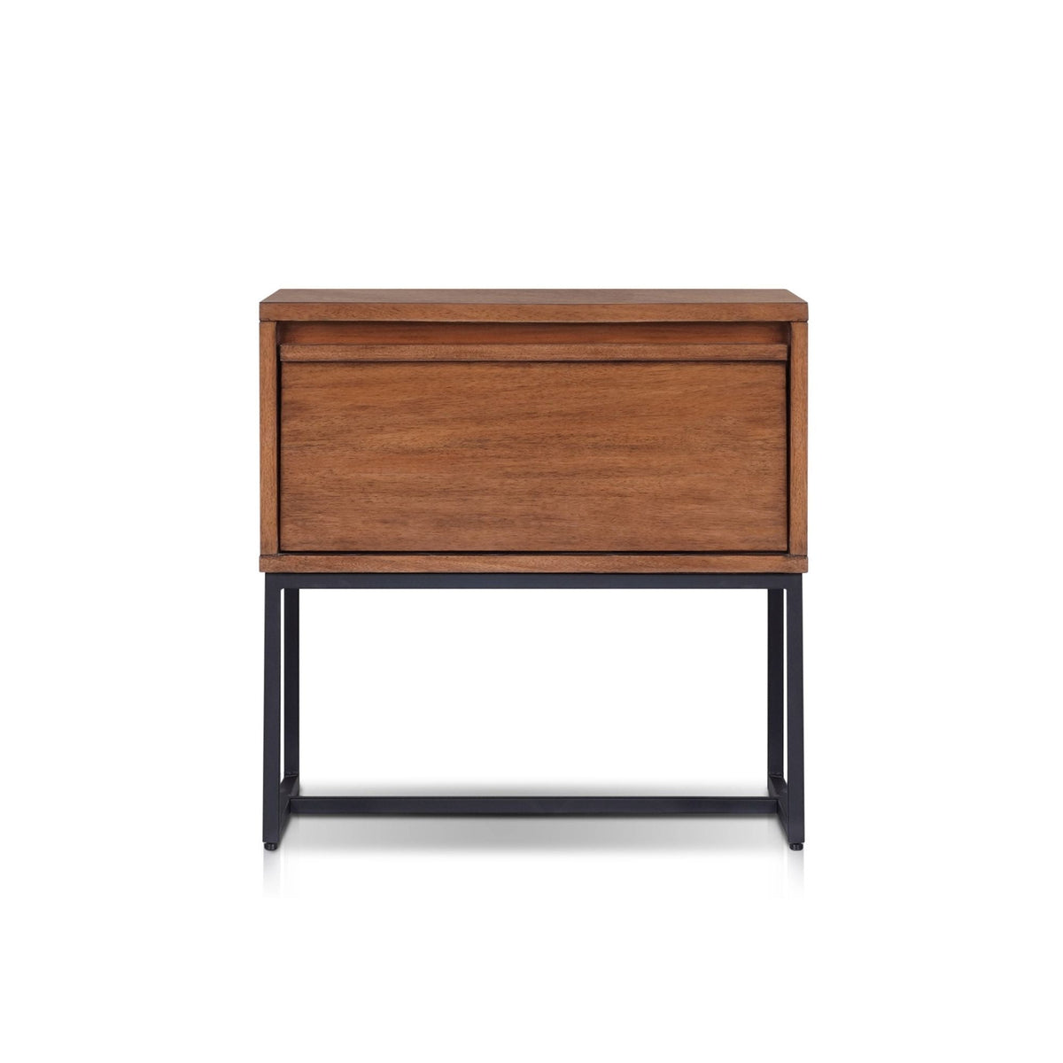 Levi 1-Drawer Nightstand in Teak Brown with Metal Legs – view 2