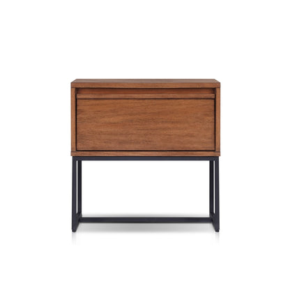 Levi 1-Drawer Nightstand in Teak Brown with Metal Legs – view 2