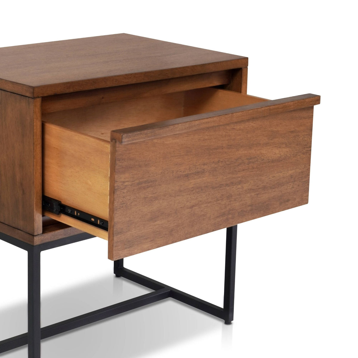 Levi 1-Drawer Nightstand in Teak Brown with Metal Legs – view 5