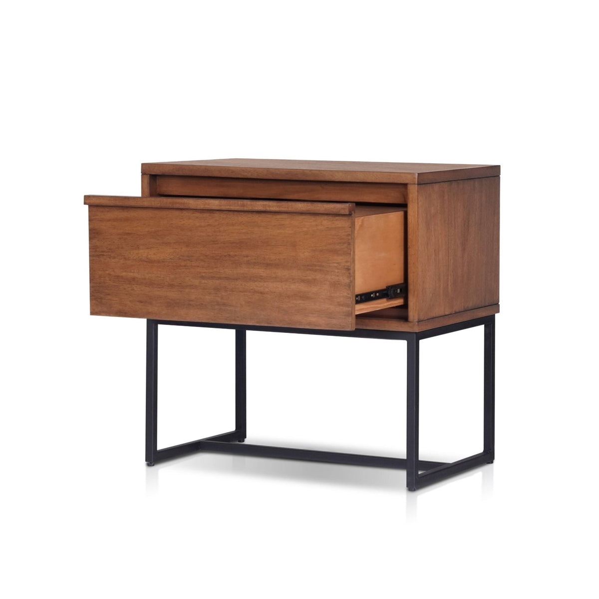 Levi 1-Drawer Nightstand in Teak Brown with Metal Legs – view 4