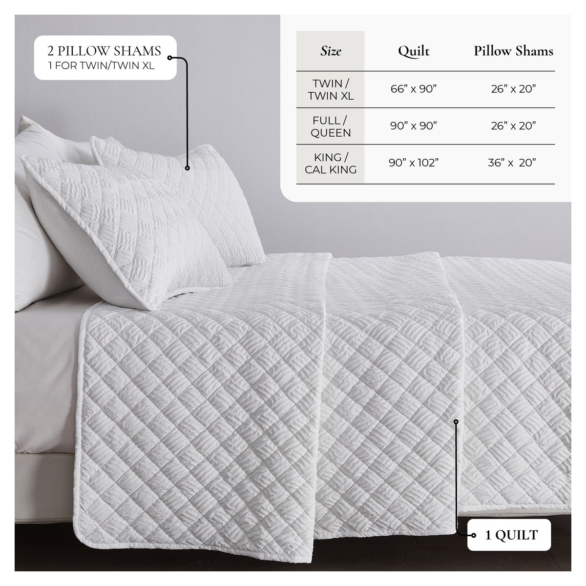 White Diamond Embossed Reversible Quilt Set – Diamond Microsculpt – view 4