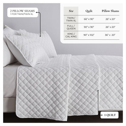 White Diamond Embossed Reversible Quilt Set – Diamond Microsculpt – view 4