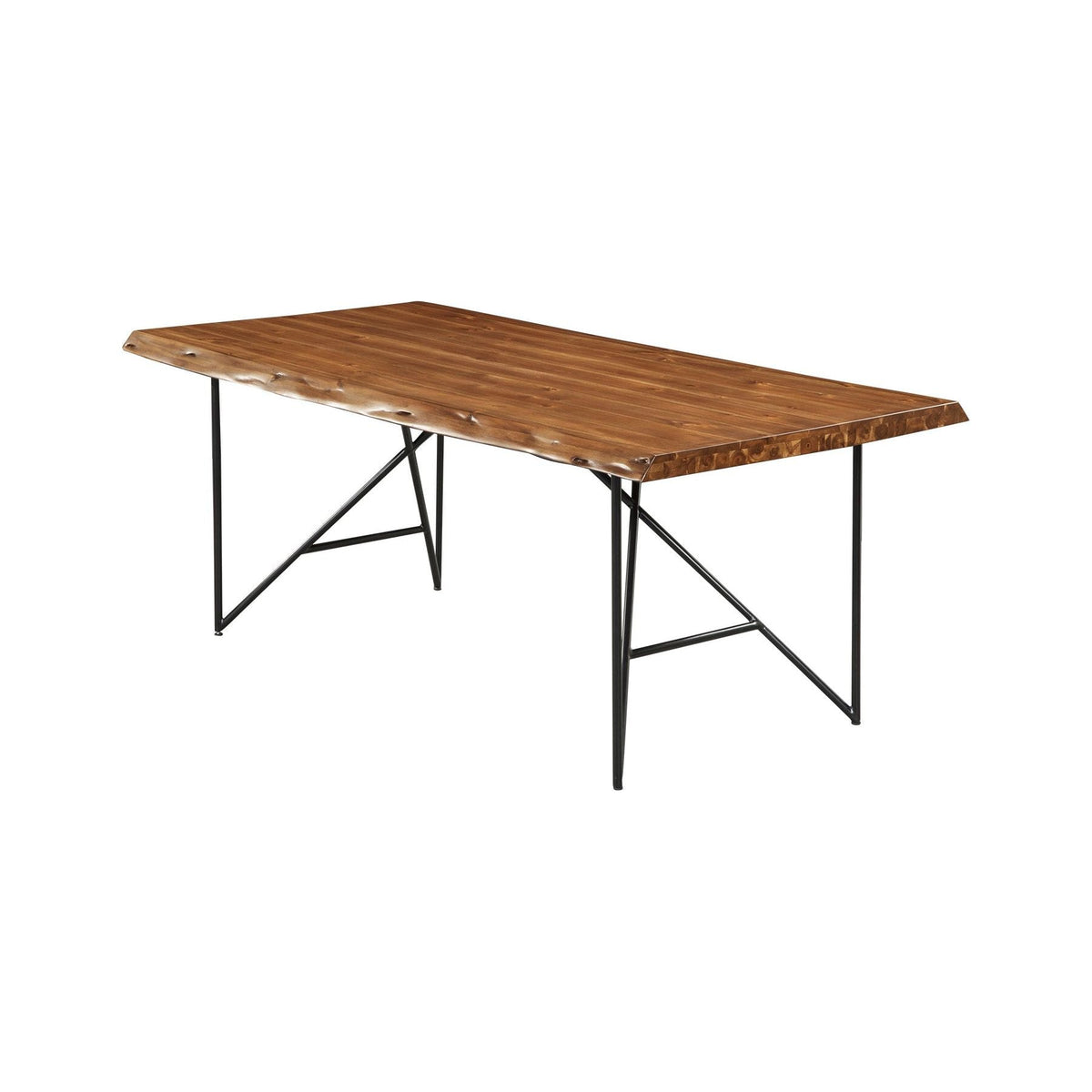 Live Edge Acacia Wood Dining Table with Metal Legs, Light Walnut – view 3