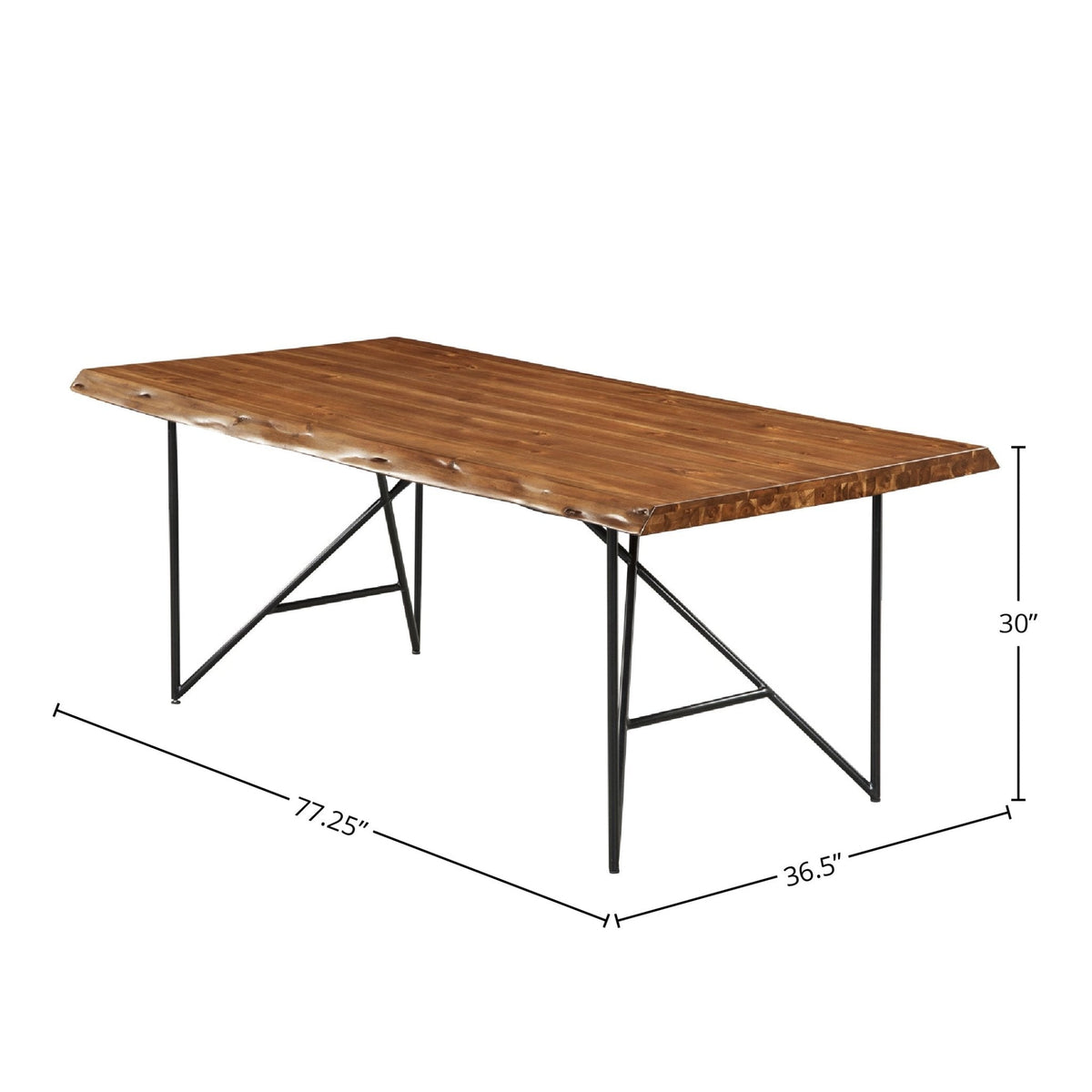 Live Edge Acacia Wood Dining Table with Metal Legs, Light Walnut – view 5