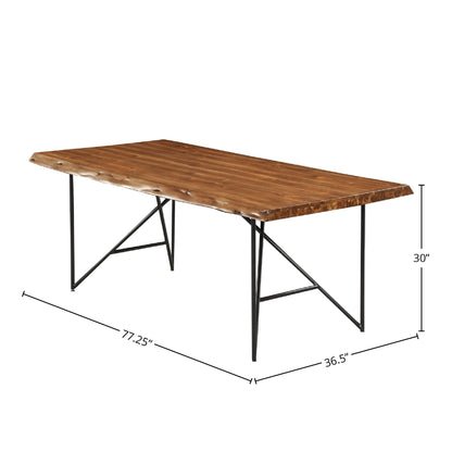 Live Edge Acacia Wood Dining Table with Metal Legs, Light Walnut – view 5