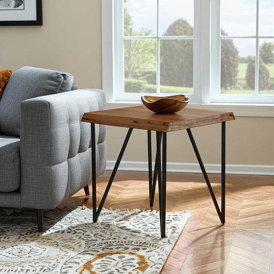 Acacia Wood Live Edge End Table with Metal Base