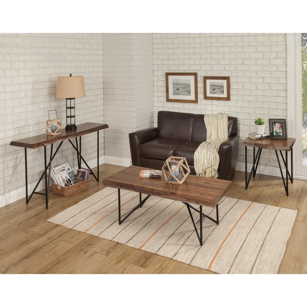 Live Edge Acacia Wood End Table with Industrial Metal Base – view 4