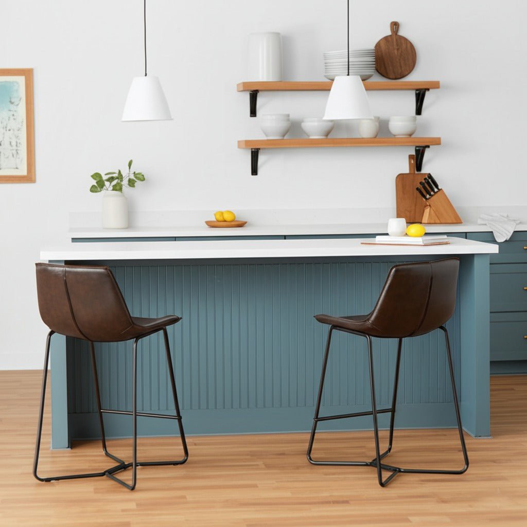 Bonded Leather Pub Chairs, Dark Brown