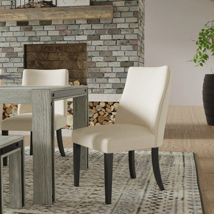 Live Edge Upholstered Parson Chair, Cream Polyester & Black Rubberwood