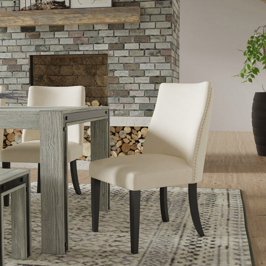Live Edge Upholstered Parson Chair, Cream Polyester & Black Rubberwood