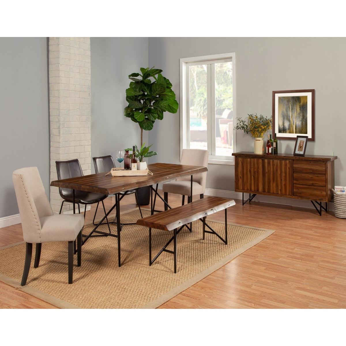 Live Edge Upholstered Parson Chair with Nailhead Trim, Cream/Black – view 8