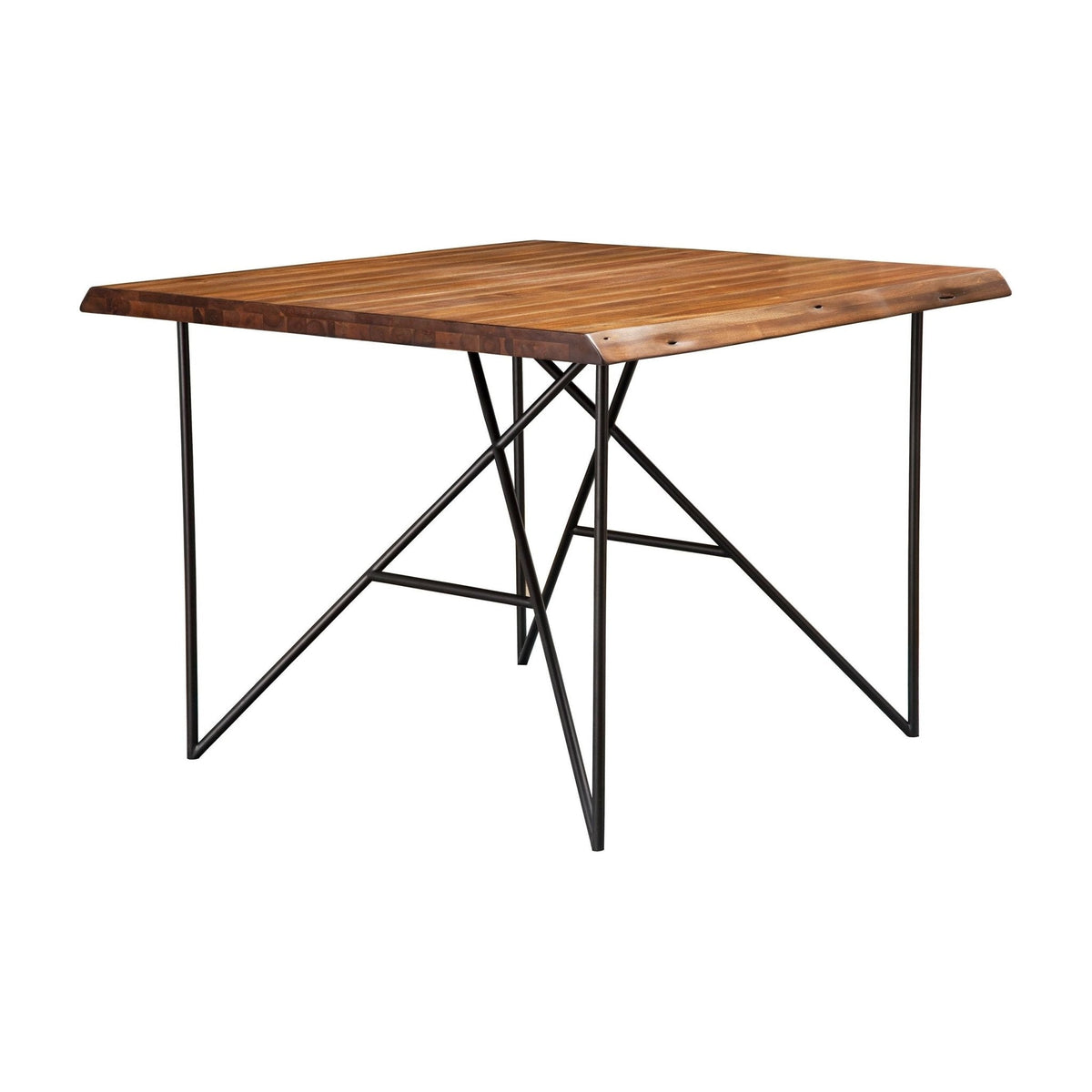 Live Edge Acacia Wood Pub Height Table with Metal Legs, Light Walnut – view 2