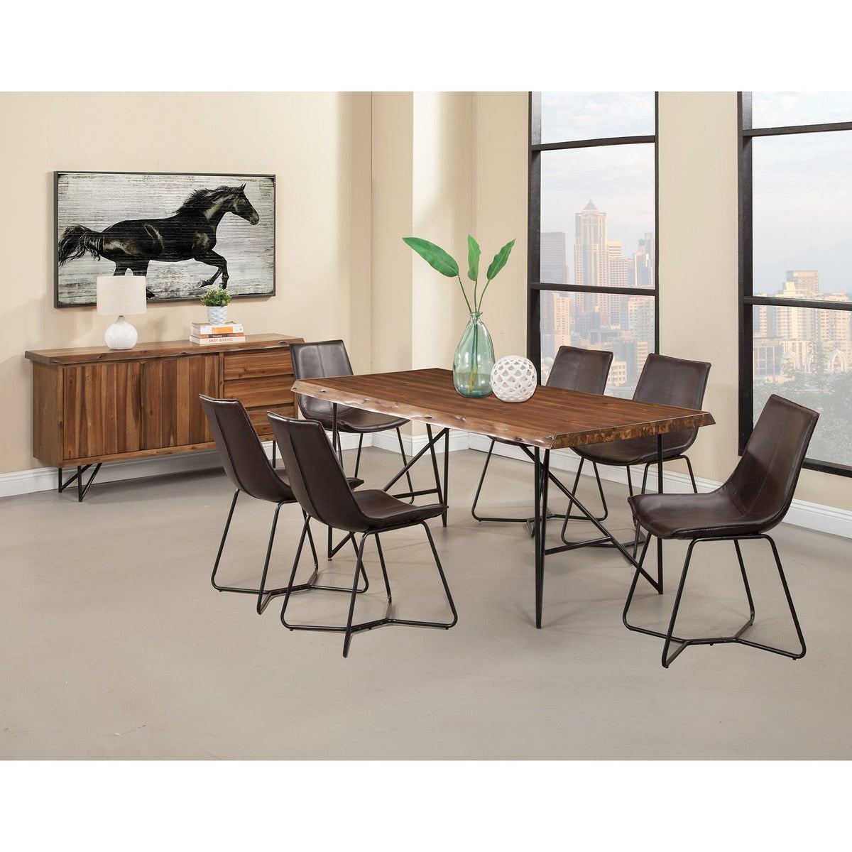 Live Edge Acacia Wood Server with Metal Legs, Light Walnut – view 7