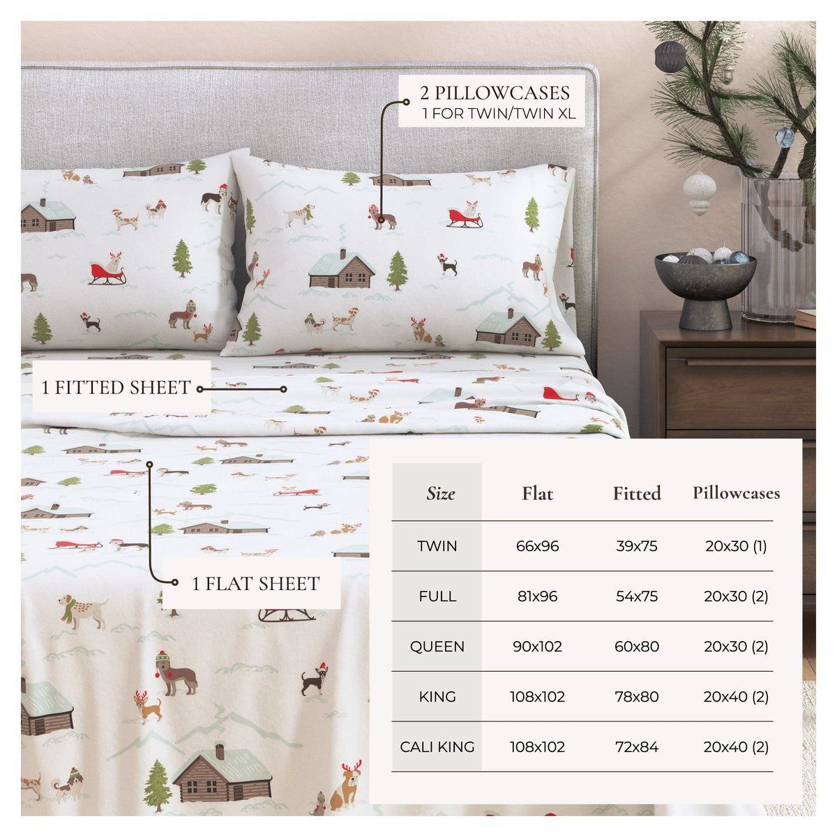 Turkish Cotton Christmas Flannel Sheets – Whittaker Holiday Prints – view 3