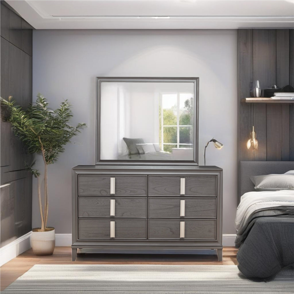 Lorraine Pine Dresser Mirror in Dark Grey with Beveled Glass – view 5