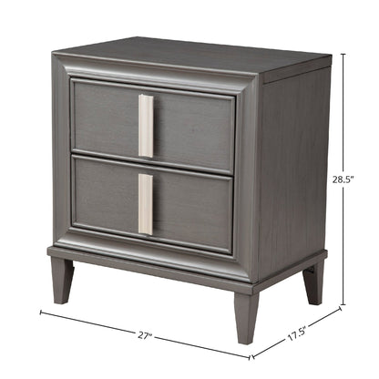 Lorraine 2-Drawer Pine Nightstand in Dark Grey with Nickel Hardware – view 7