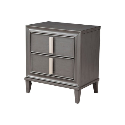 Lorraine 2-Drawer Pine Nightstand in Dark Grey with Nickel Hardware – view 3