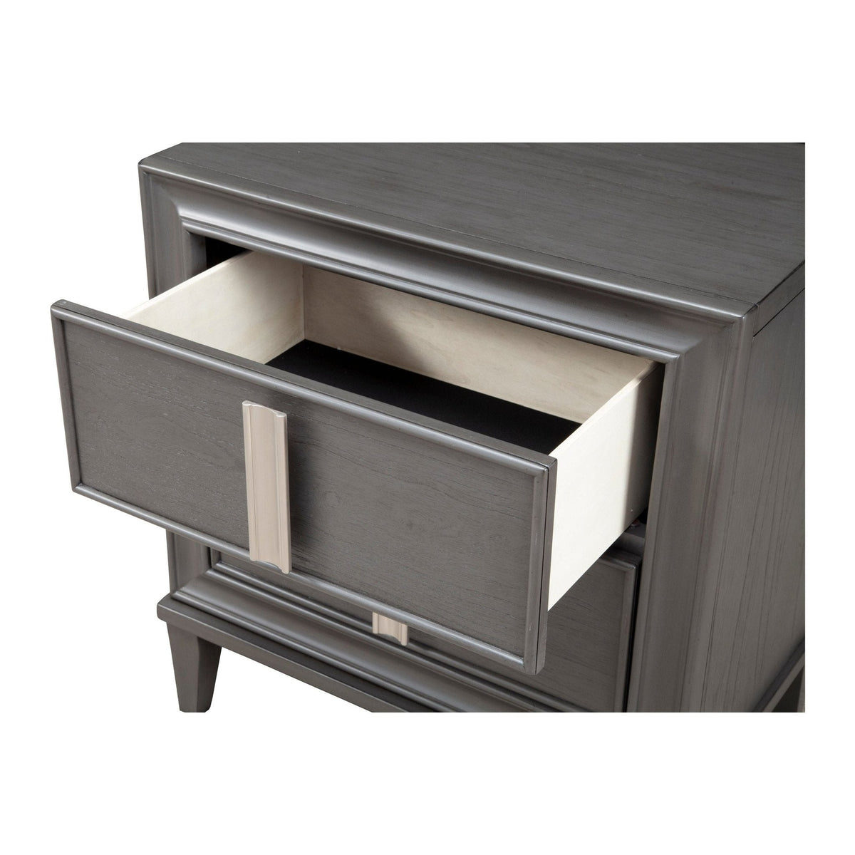Lorraine 2-Drawer Pine Nightstand in Dark Grey with Nickel Hardware – view 5