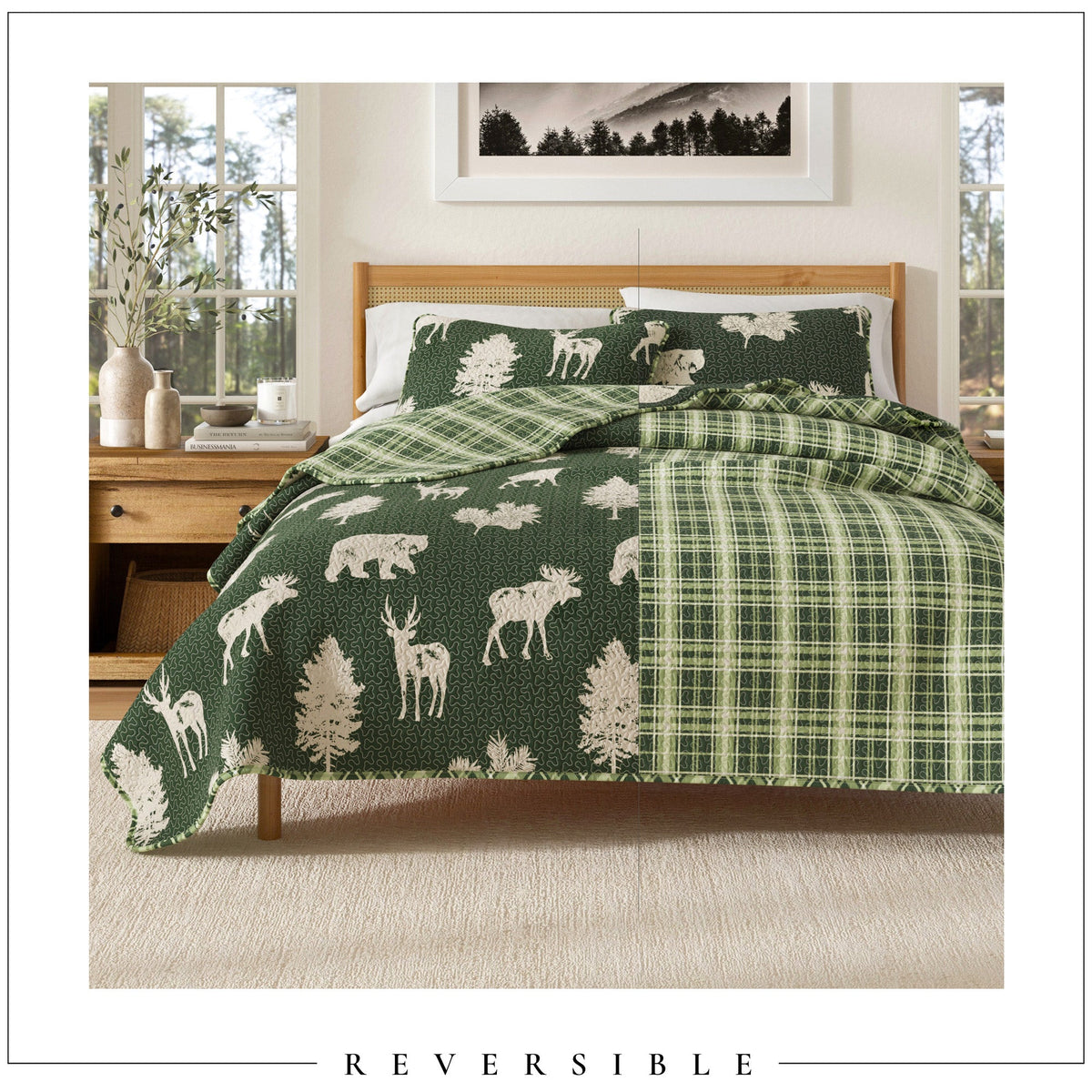 Forest Green Plaid Rustic Lodge Quilt Set – Rio Ridge Collection – view 4