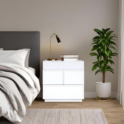 White Luca Nightstand with Drawers and Tray Top