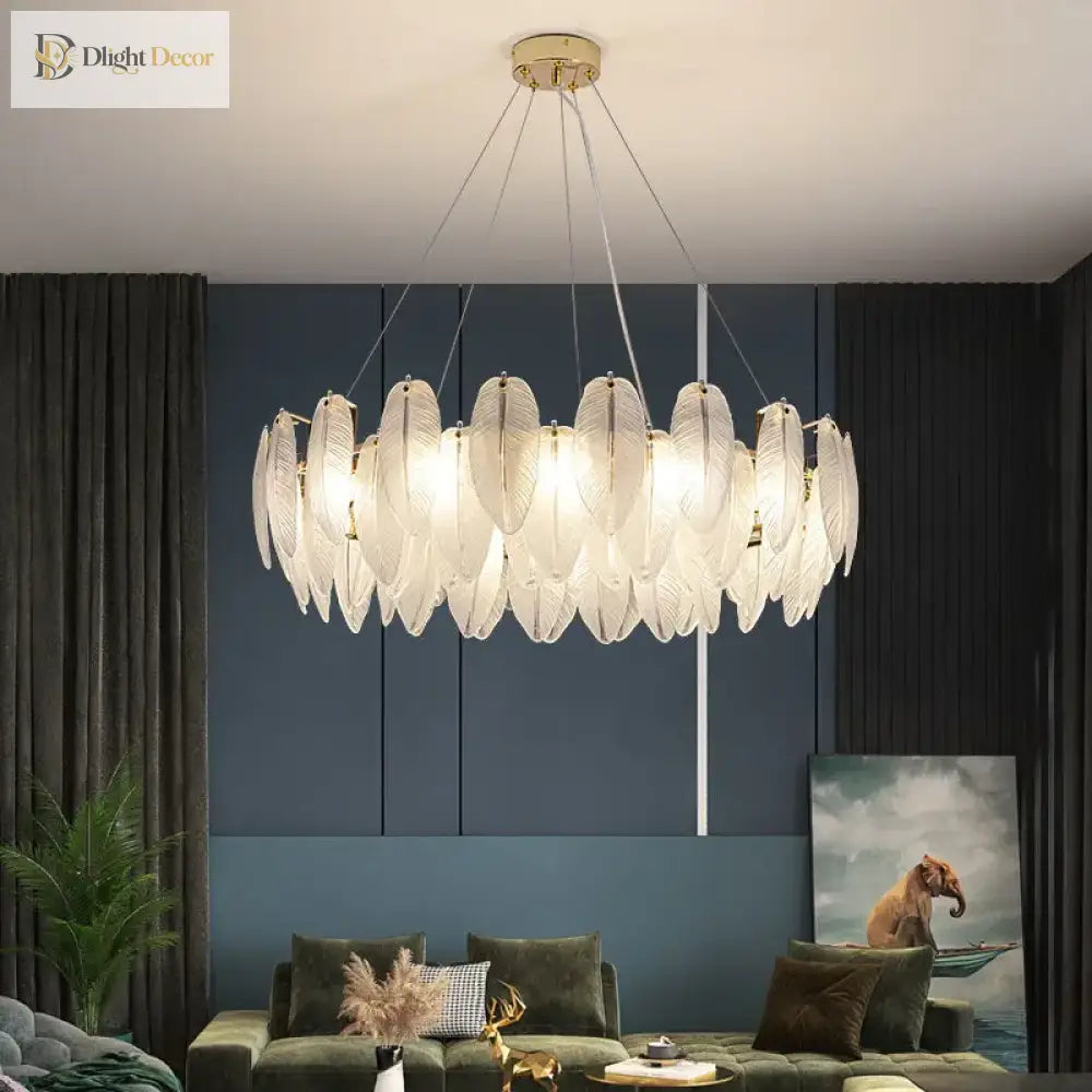 Gold Feather LED Chandelier, Round or Linear, 6 to 10 Lights – view 2