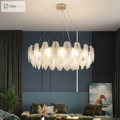 Gold Feather LED Chandelier, Round or Linear, 6 to 10 Lights – view 2