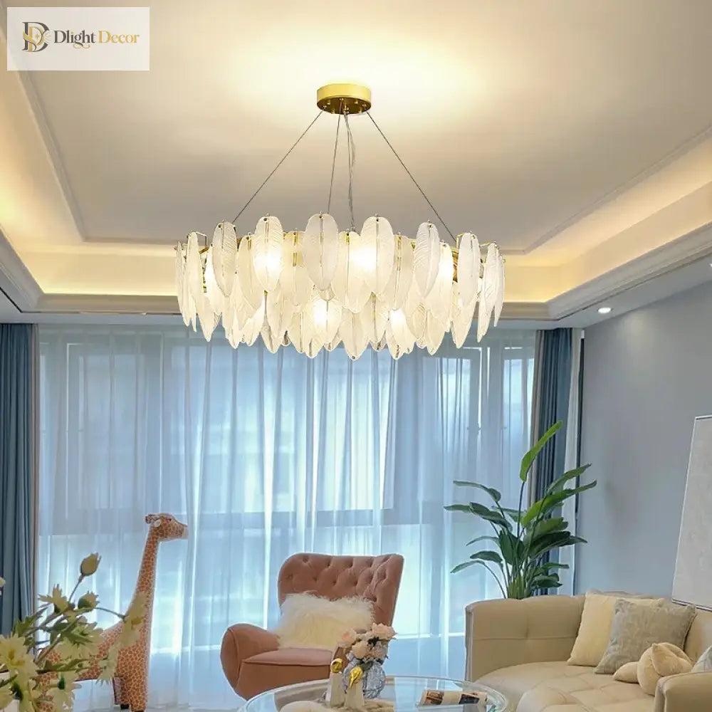 Gold Feather LED Chandelier, Round or Linear, 6 to 10 Lights – view 6