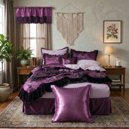 Midnight Bloom Dark Purple Satin Euro Sham, 26 x 26 – view 4