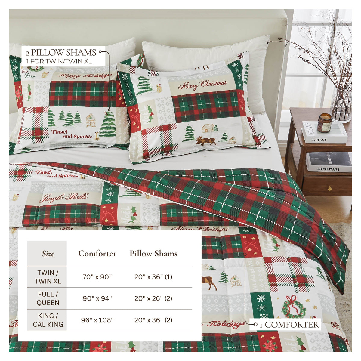 Reversible Holiday and Lodge Comforter and Sham Set – Odette Collection – view 59