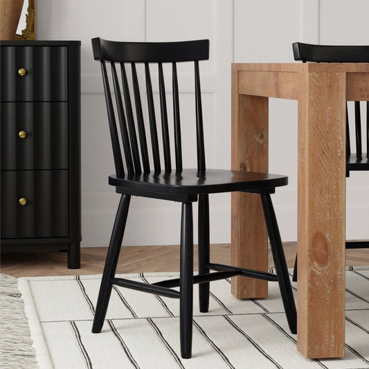 Black Rubberwood Windsor Side Chairs, Set of Two