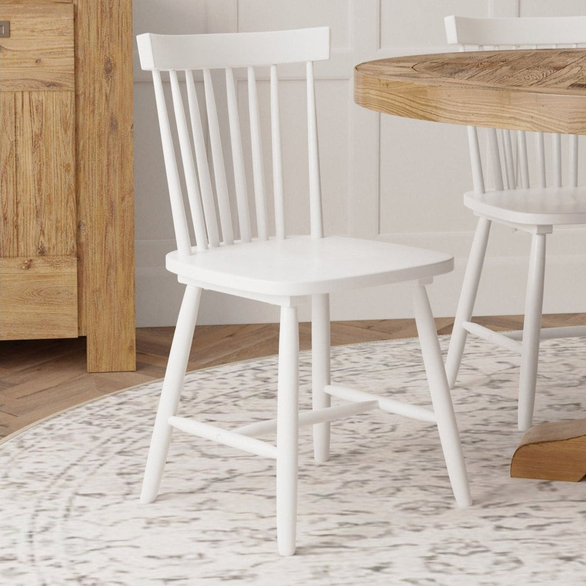 Lyra Rubberwood Windsor Side Chairs, White, Set of Two