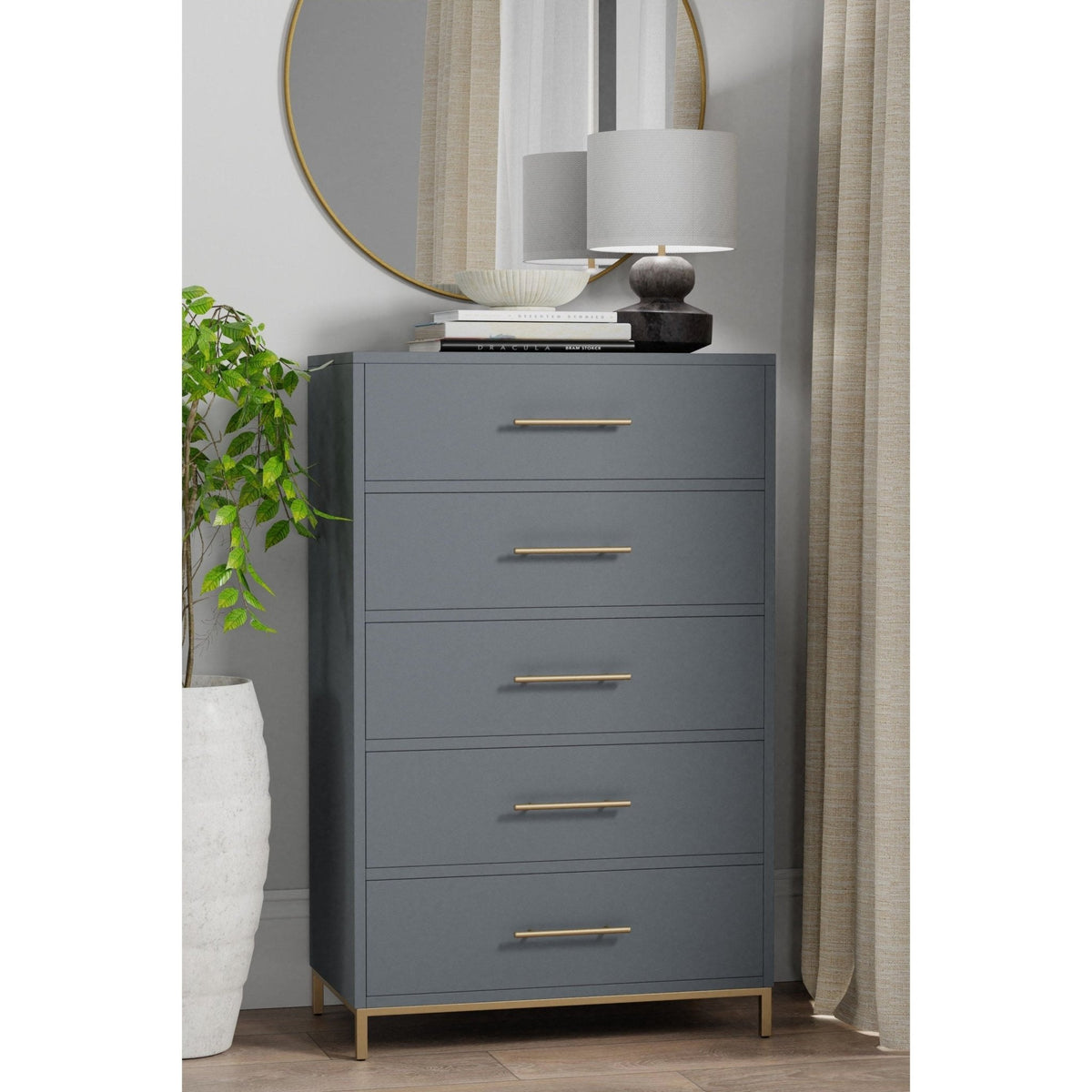 Mahogany Five-Drawer Chest, Slate Gray