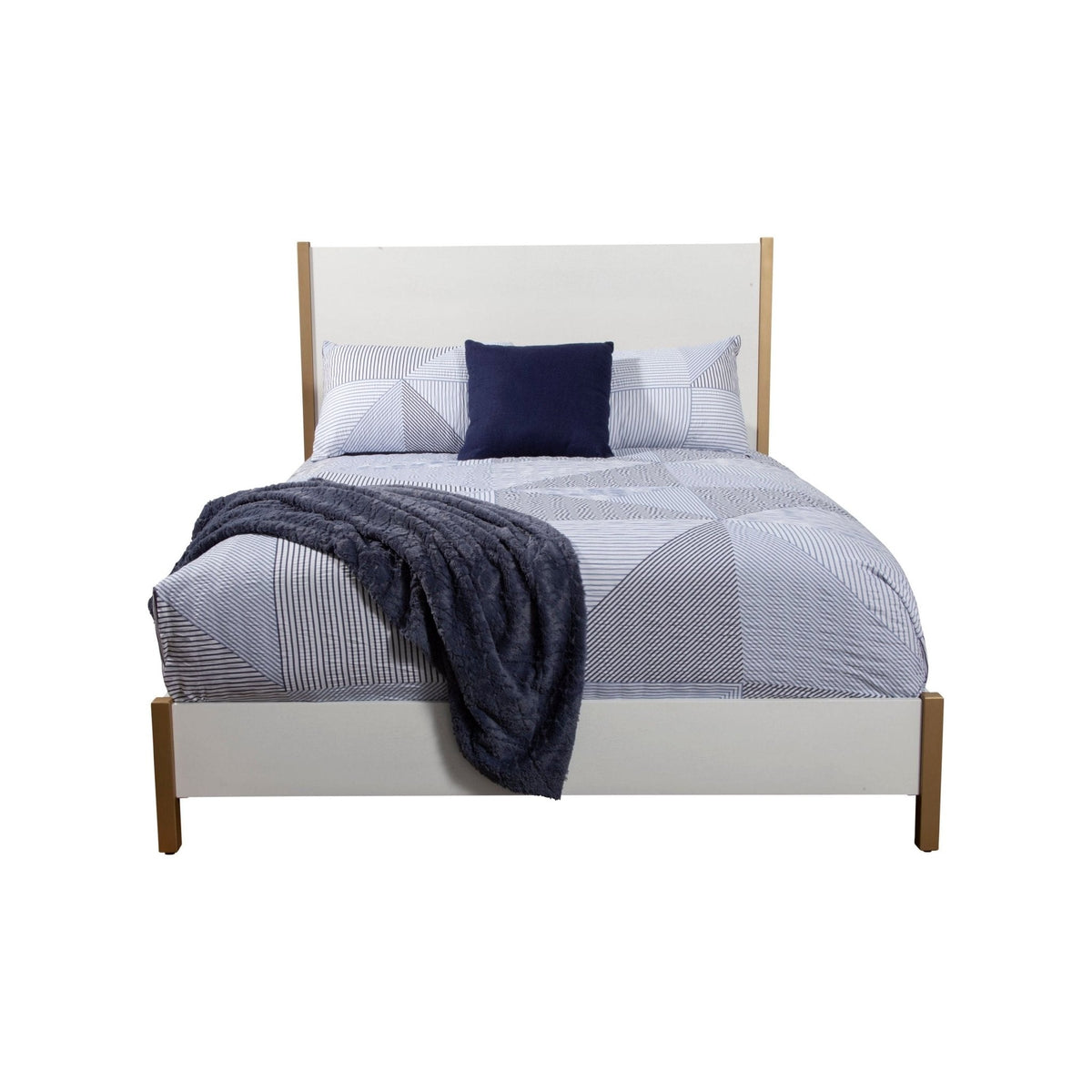 Madelyn Upholstered Panel Bed in Neutral White with Gold Legs – view 3