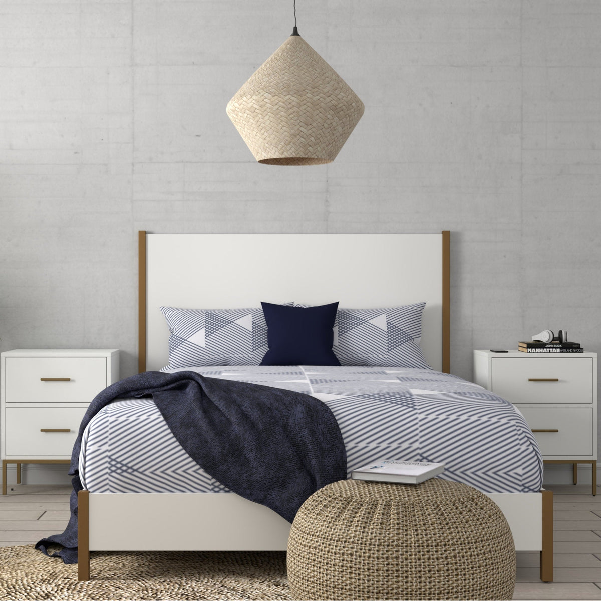 Madelyn Neutral White Upholstered Panel Bed