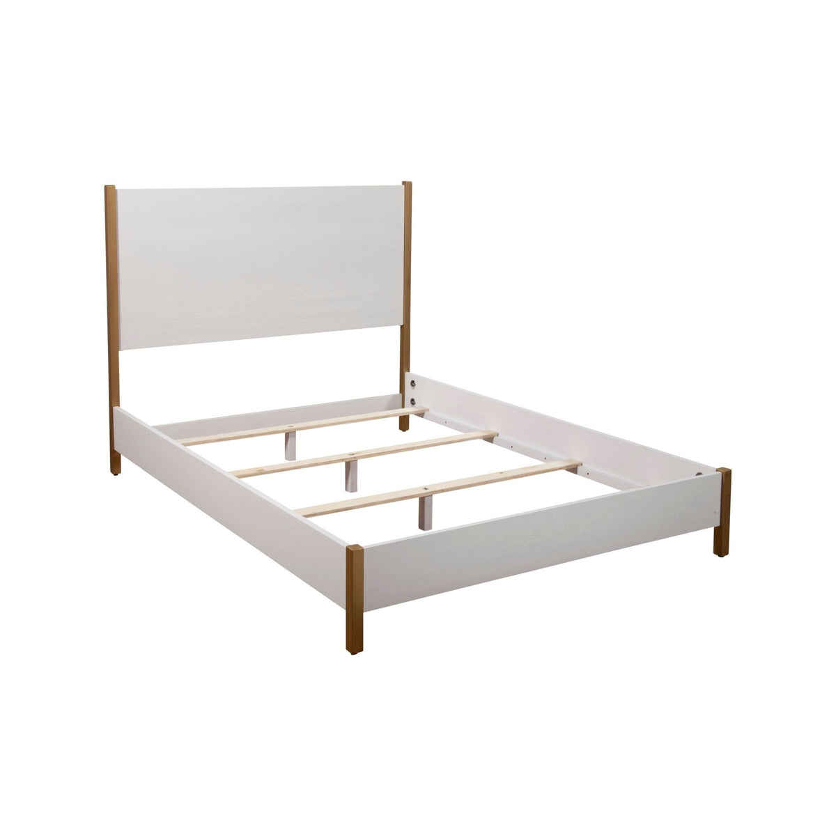 Madelyn Upholstered Panel Bed in Neutral White with Gold Legs – view 7