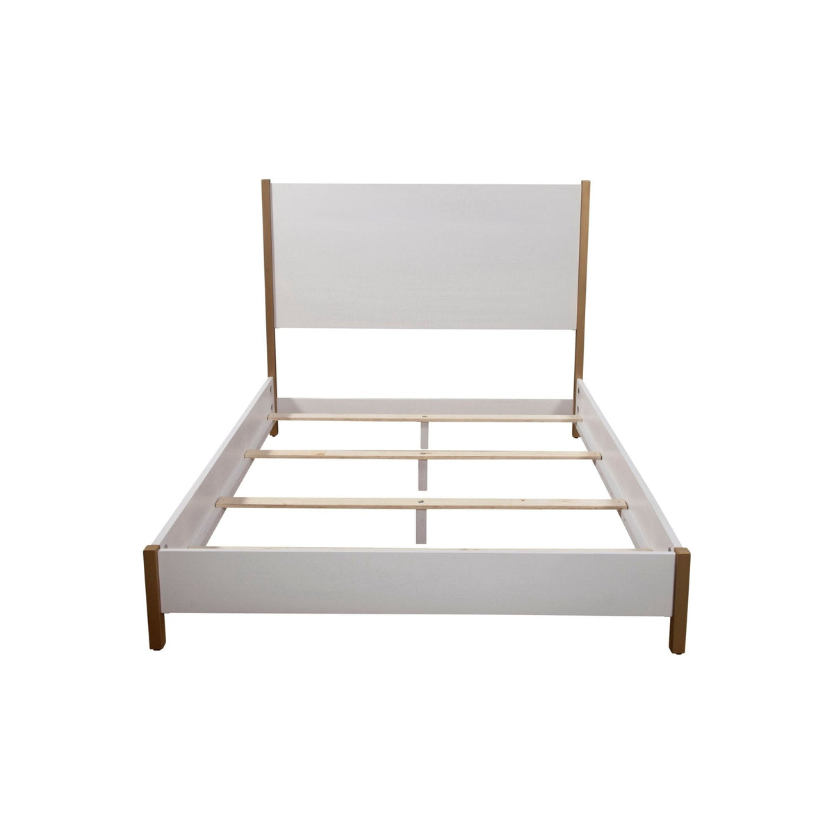 Madelyn Upholstered Panel Bed in Neutral White with Gold Legs – view 6