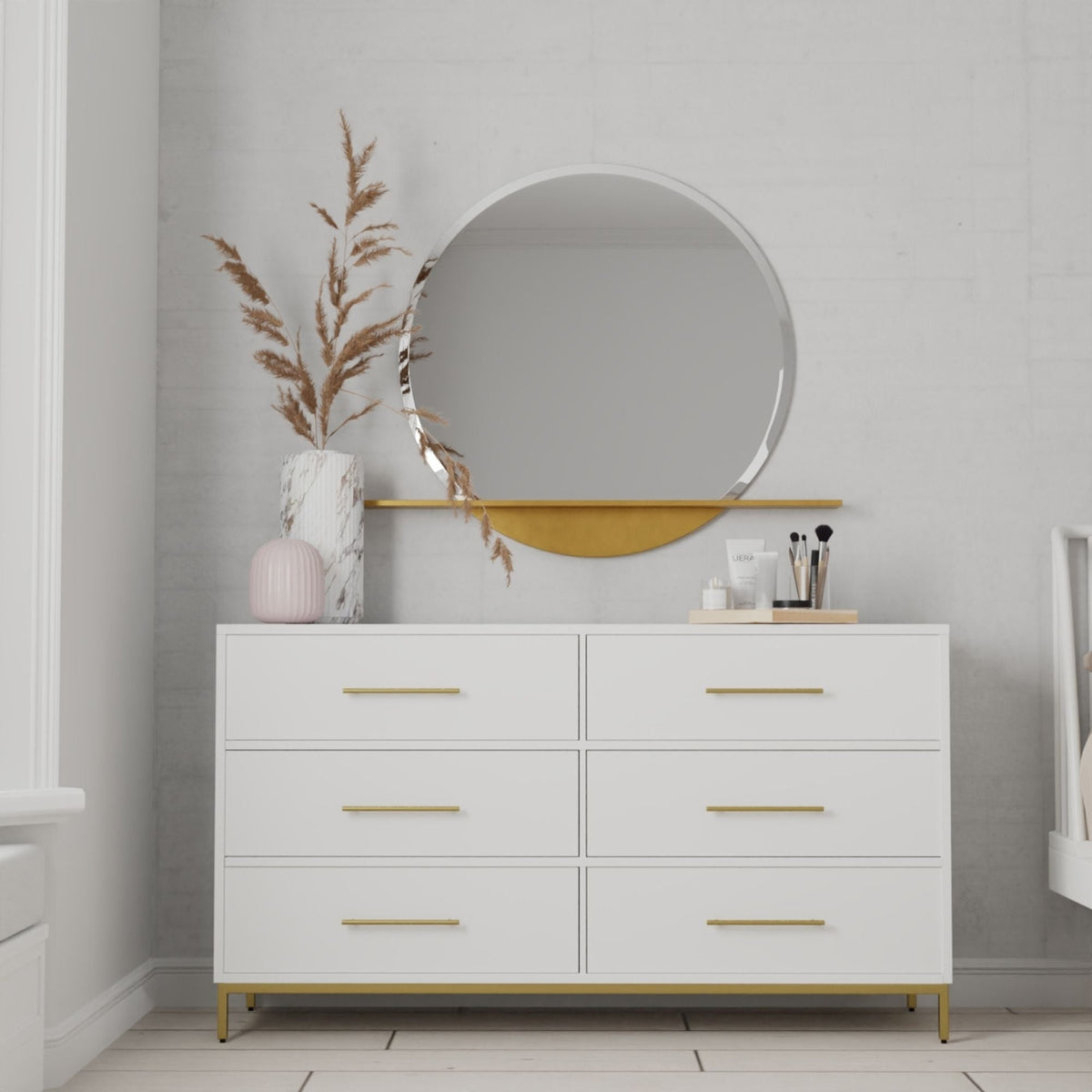 White Mahogany Six-Drawer Dresser