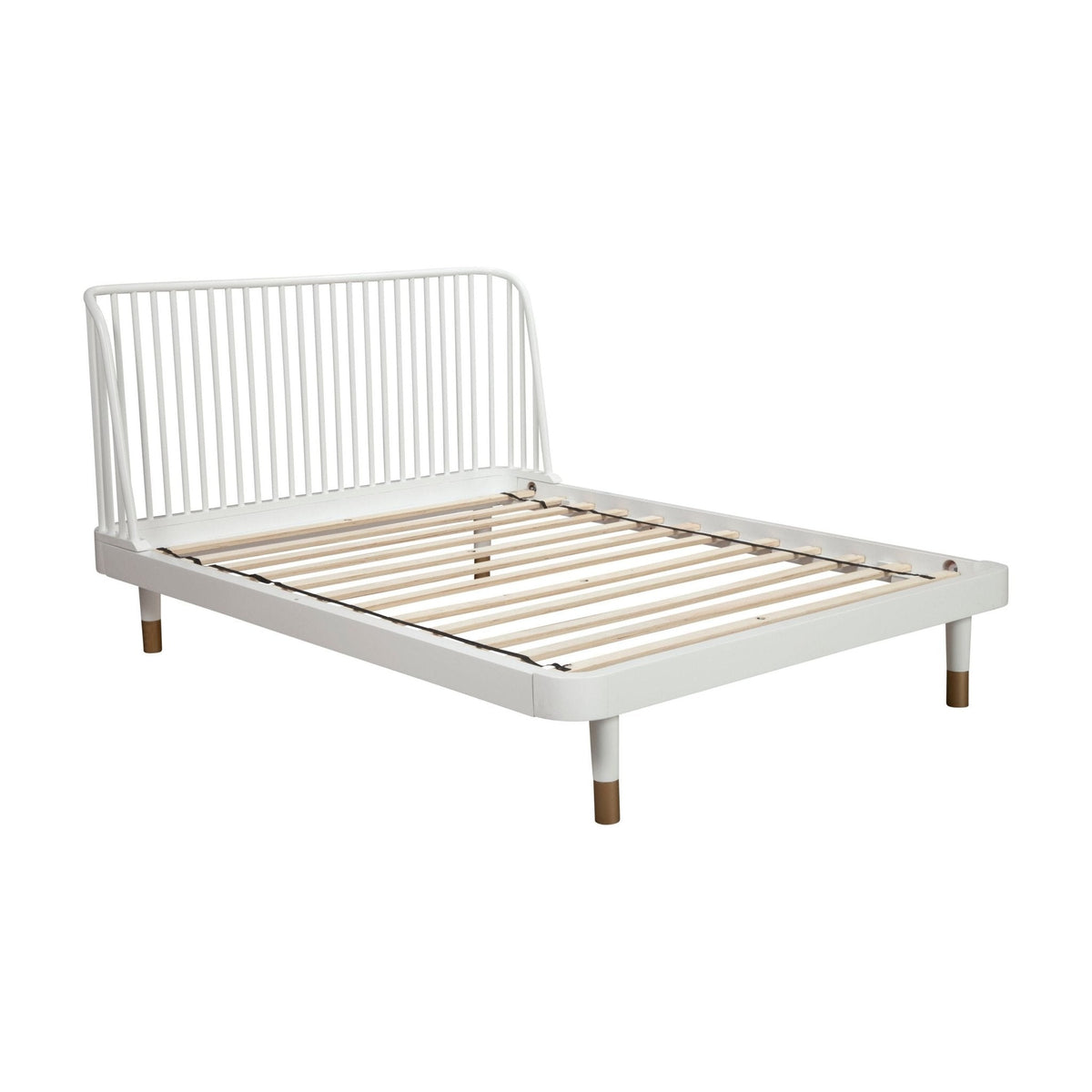 Madelyn White Wood Platform Bed with Slat Back and Gold Legs – view 7