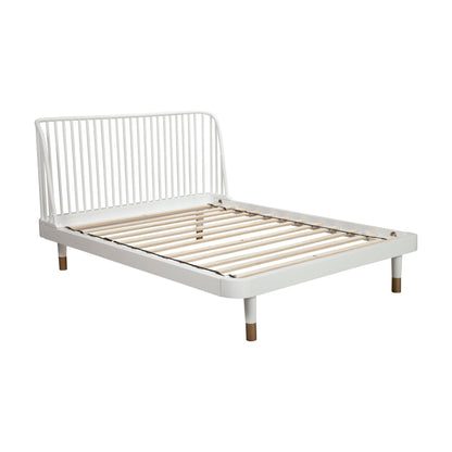 Madelyn White Wood Platform Bed with Slat Back and Gold Legs – view 7