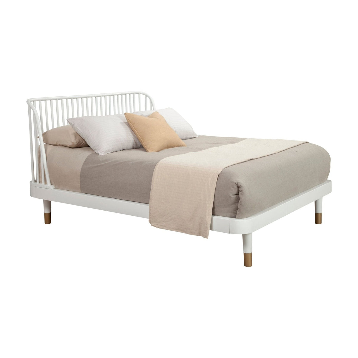 Madelyn White Wood Platform Bed with Slat Back and Gold Legs – view 4