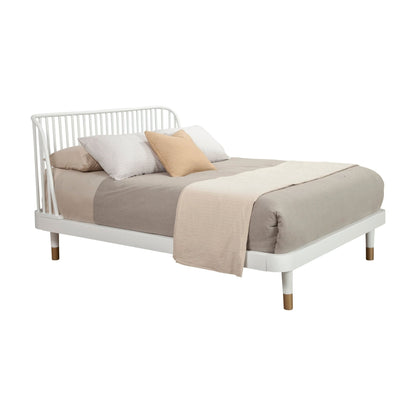 Madelyn White Wood Platform Bed with Slat Back and Gold Legs – view 4