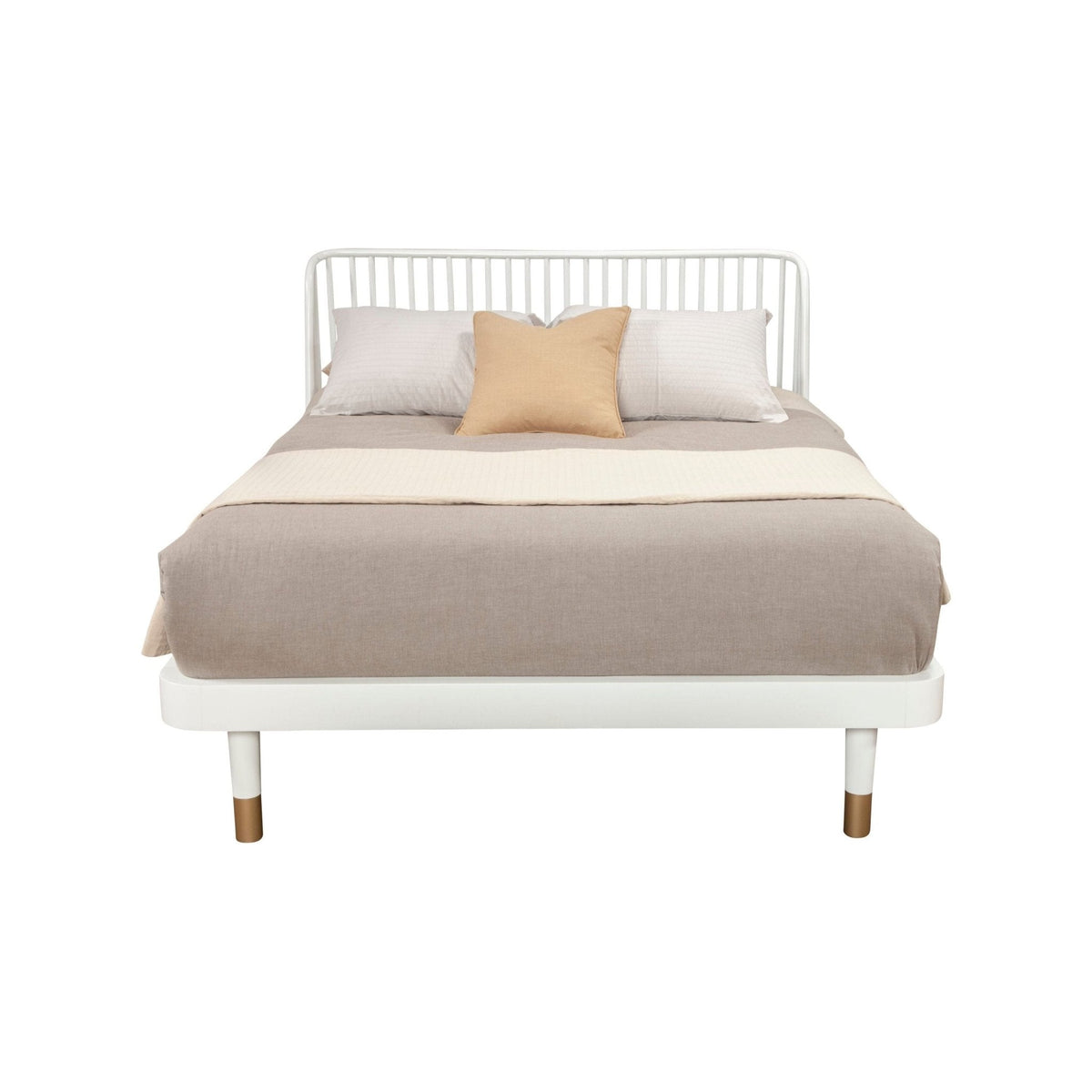 Madelyn White Wood Platform Bed with Slat Back and Gold Legs – view 5